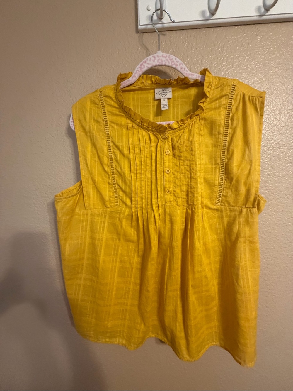 St. John's Bay Yellow Sleeveless Pintuck Ruffle Neck Blouse